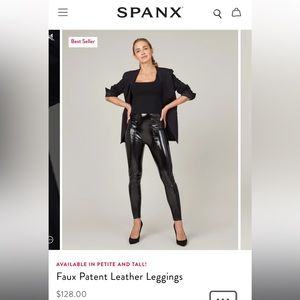 SPANX Faux Patent Leather Leggings - Classic Black - Size:L